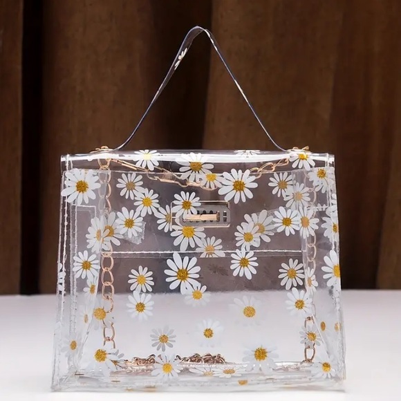 Cute Floral Transparent Mini Bag with delicate gold accents and chain - Picture 2 of 5
